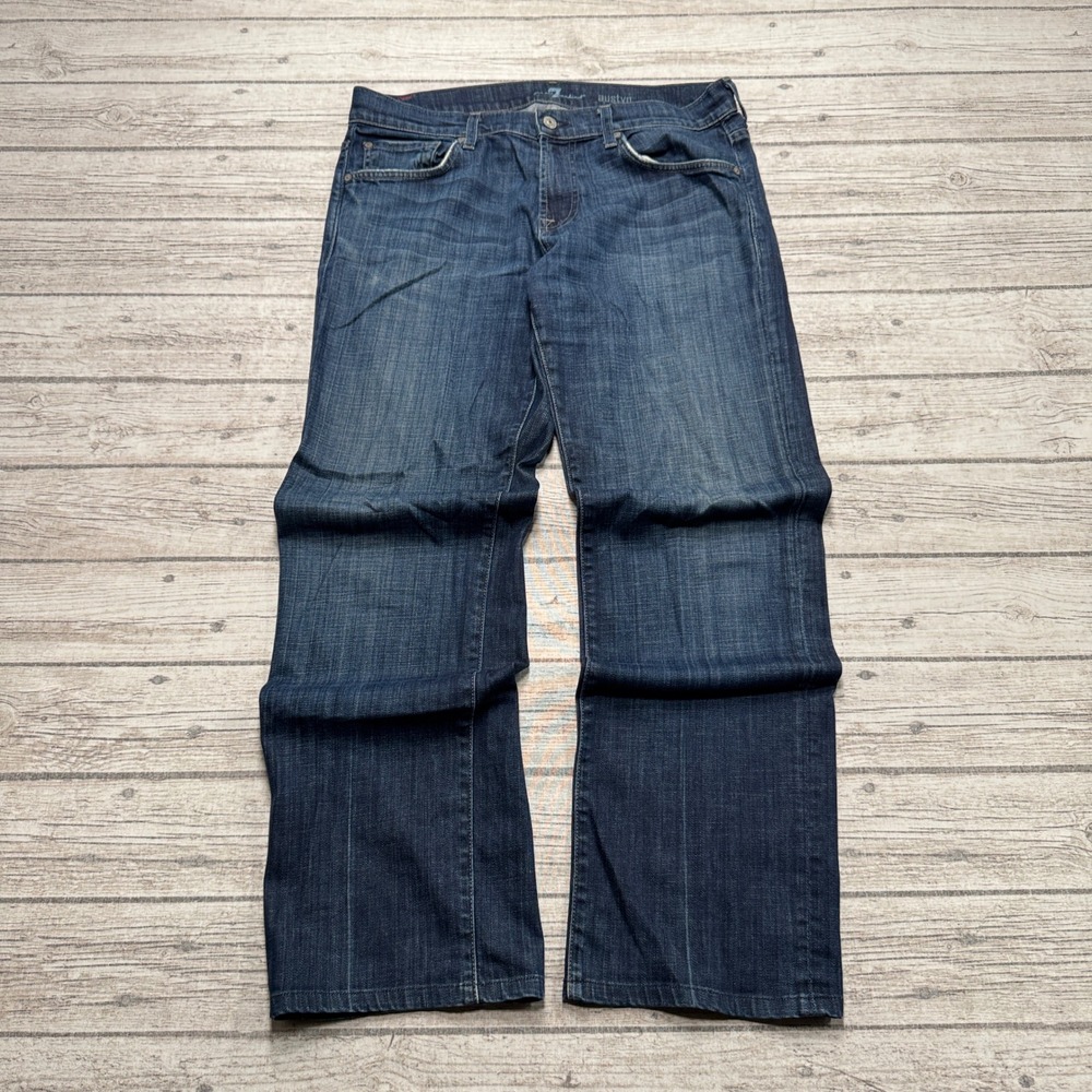 7 For All Mankind Jeans Mens 34 Blue Dark Wash Relaxed Straight Leg Denim Austyn